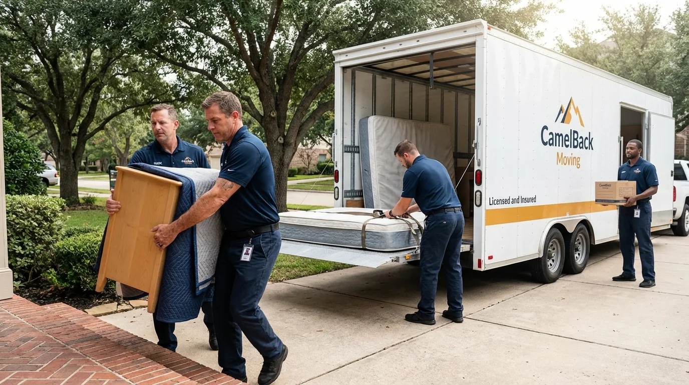 Crew loading residential truck for cross-state move from Palmyra, NY