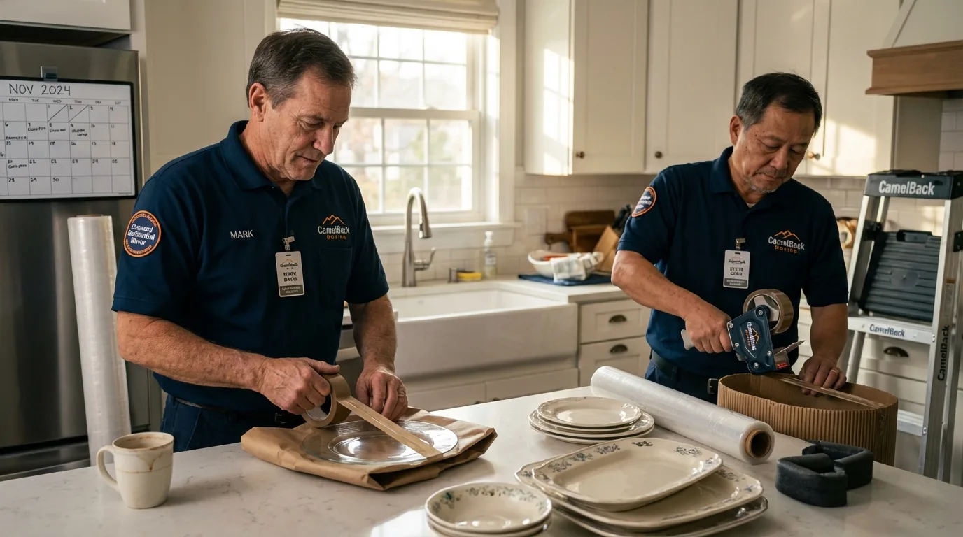 Professional crew packing kitchen dishware in Palmyra, NY